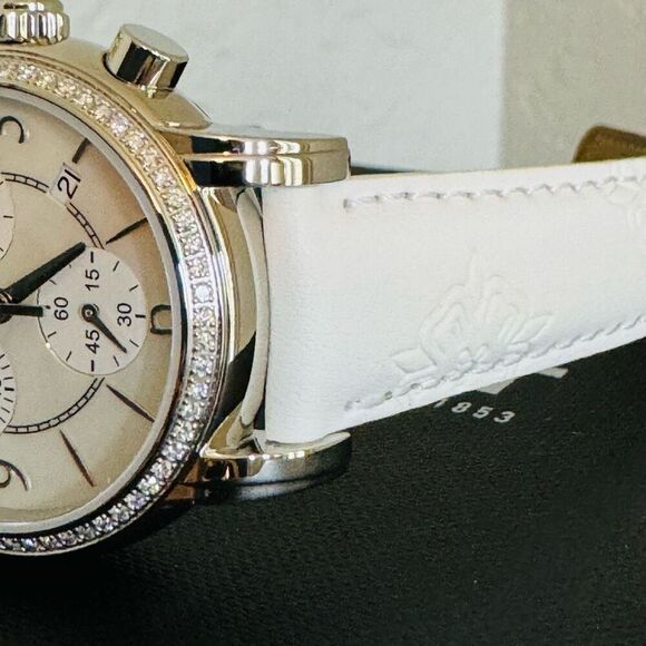 Tissot Women's Dressport Diamond Synthetic Leather Watch, 35mm, White Pearl, NWT - Picture 10 of 16